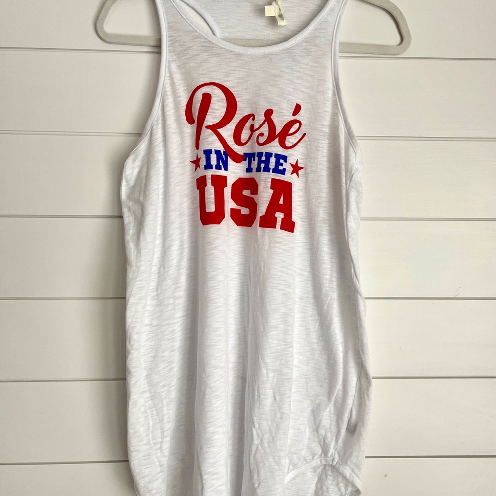 Miken White Tank Top with Red and Blue βRose In The USAβ